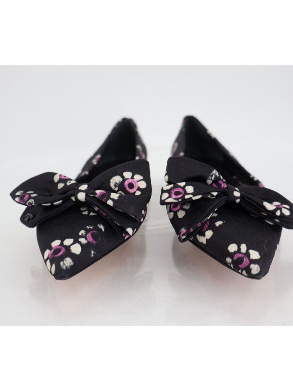 Tory Burch Rosalind Ballet Flats Women's Size 5 Black Floral Satin Bow Pointed - Picture 3 of 8